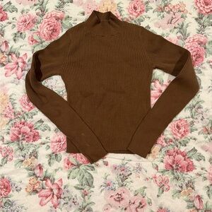 Brandy melville Brown ribbed mock neck sweater